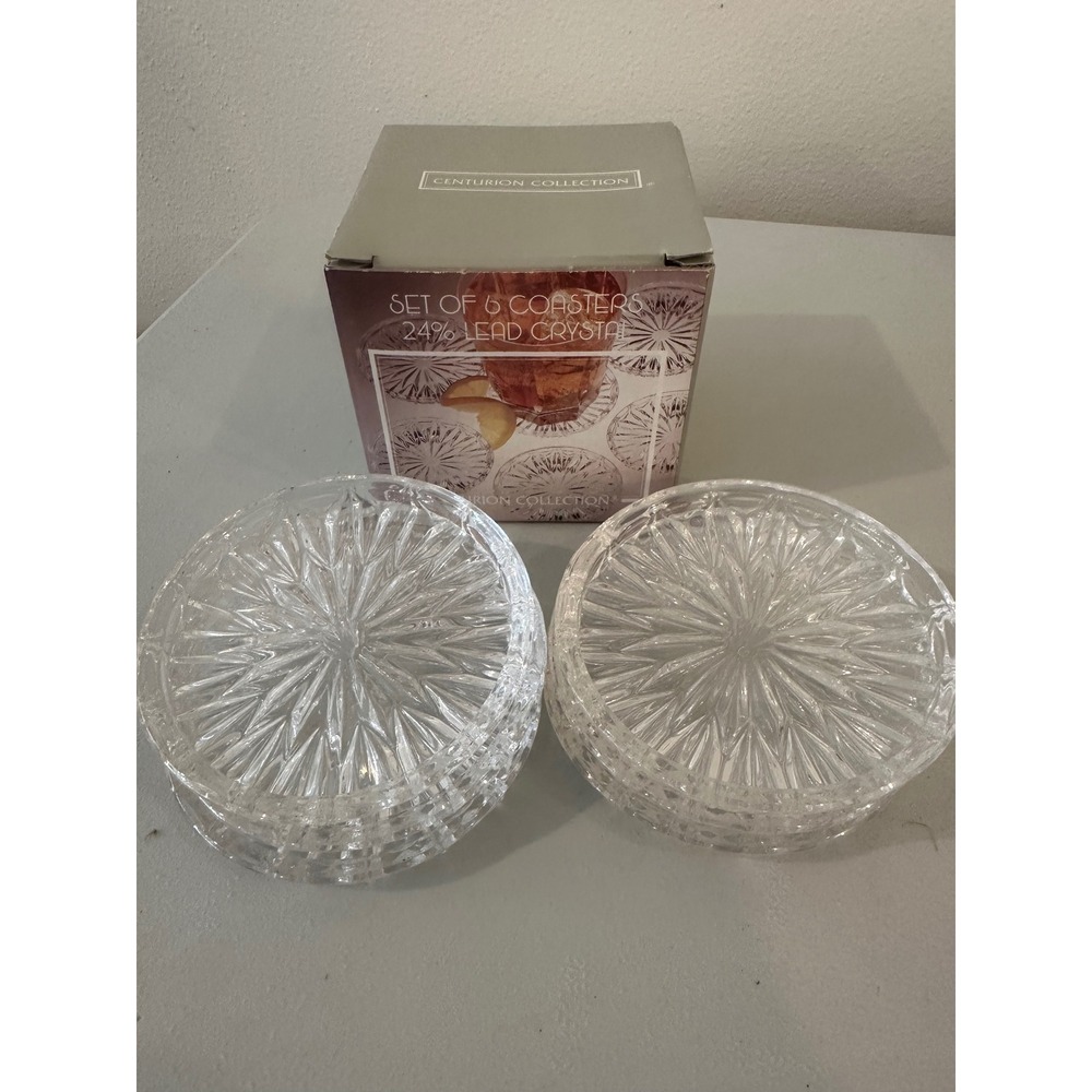 Vintage Western Germany Lead Crystal Coasters Set of 6 Starburst Clear Glass